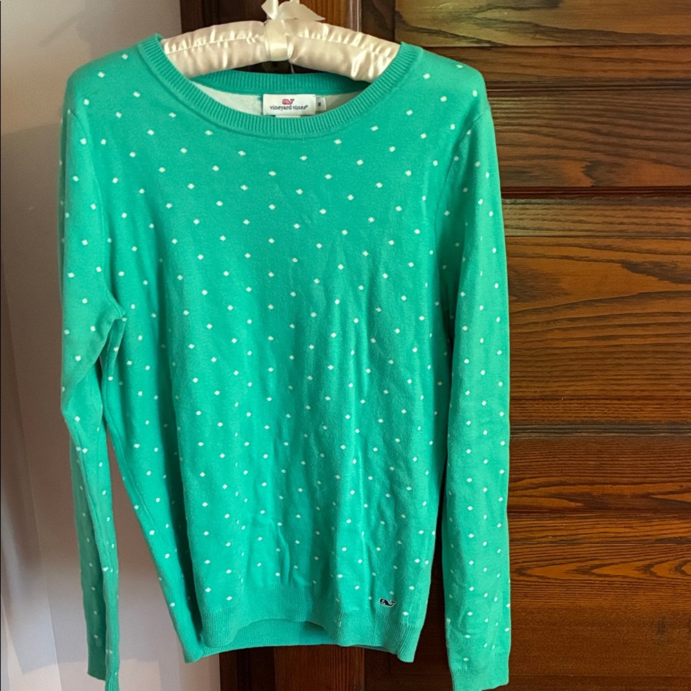 Vineyard Vines Teal Green Polka Dot Crewneck Sweater